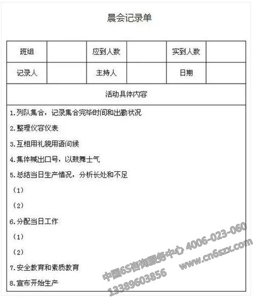 6S管理晨會(huì)記錄表單